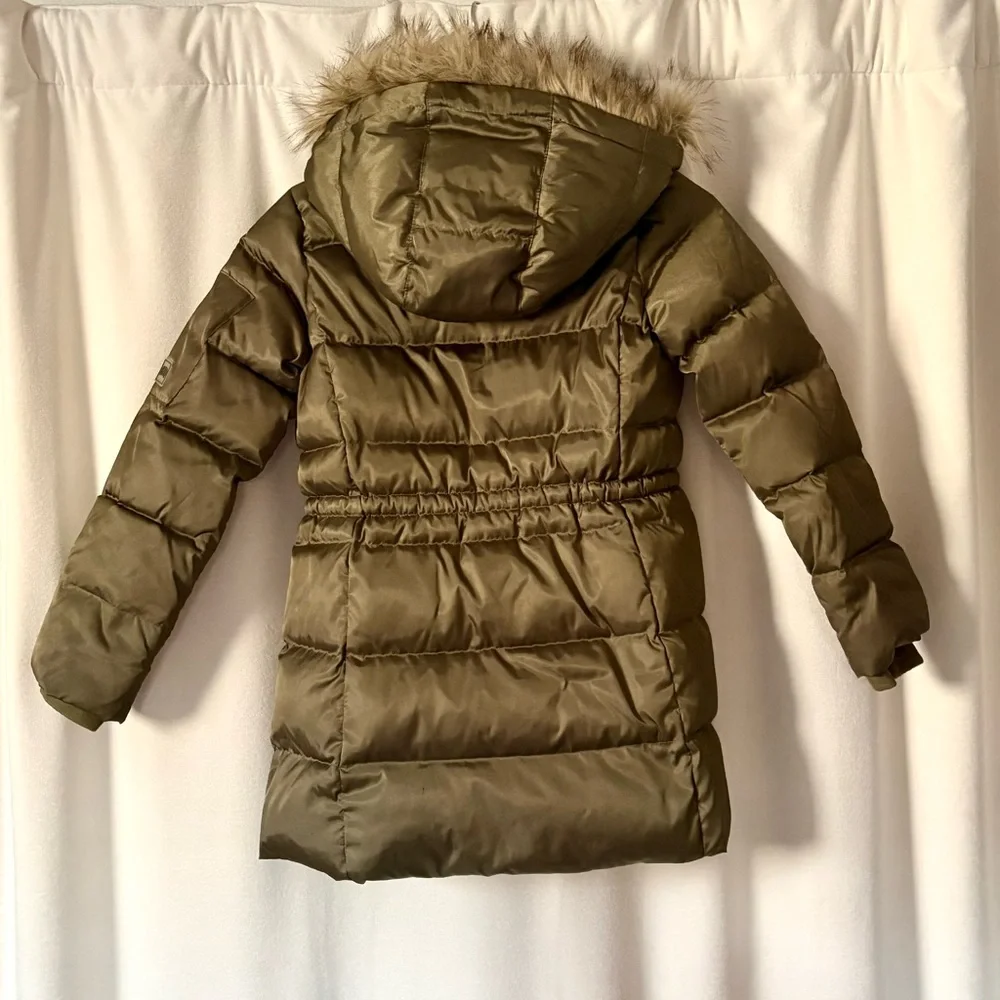 GAP Kids Olive Green Puffer Jacket with Fur Lined Hood size M